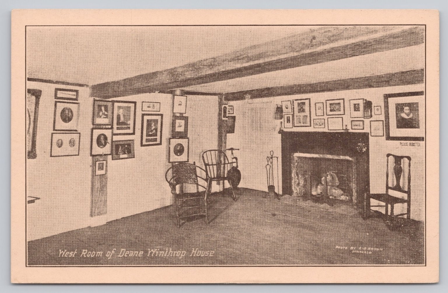 Deane Winthrop House West Room Interior Winthrop MA Postcard E.G. Brown Photo