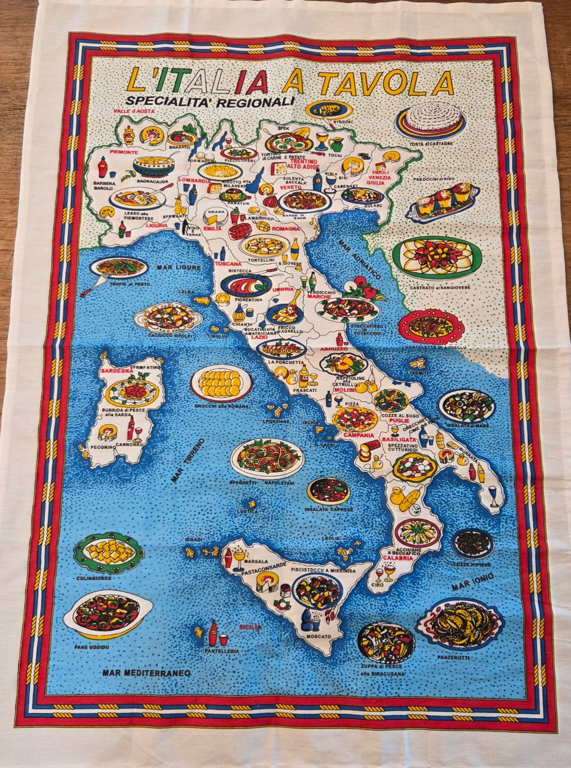 L\'Italia La Tavola The Table Tea Dish Towel Dish Souvenir Italy Dishes By Region