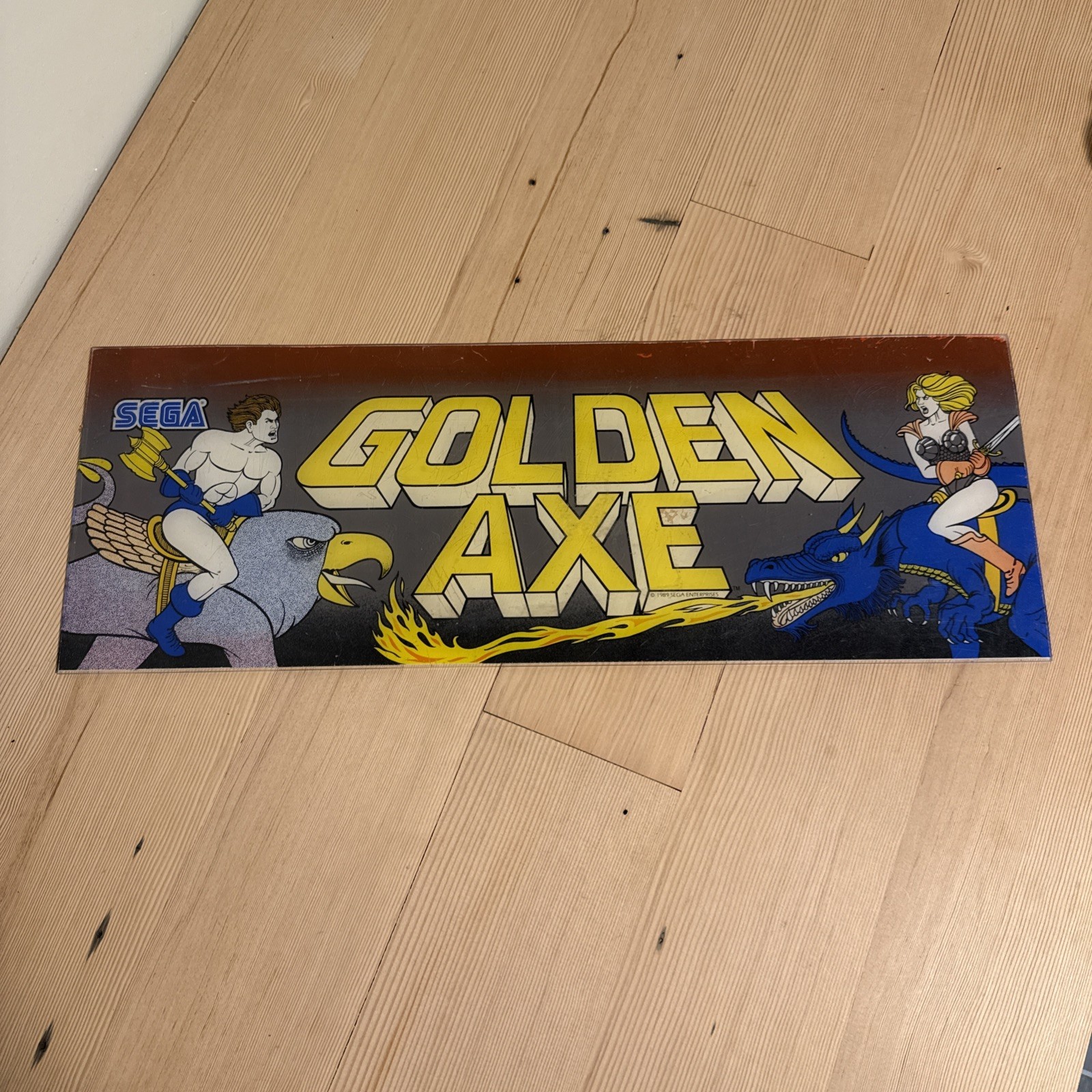 Golden Axe Arcade Marquee 24x8 1/2 Vintage Original Sega Enterprise Golden Axe Arcade Marquee 24x8 1/2 Vintage Original Sega Enterprise