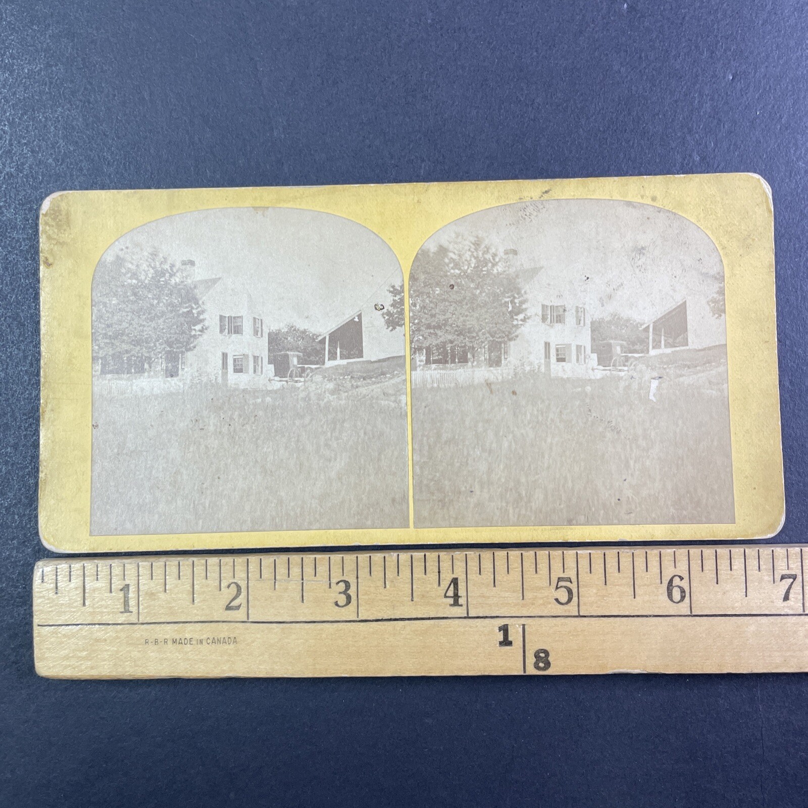 North Reading MA Stereoview William N. Hobbs House Barn 1870s Flat Mount