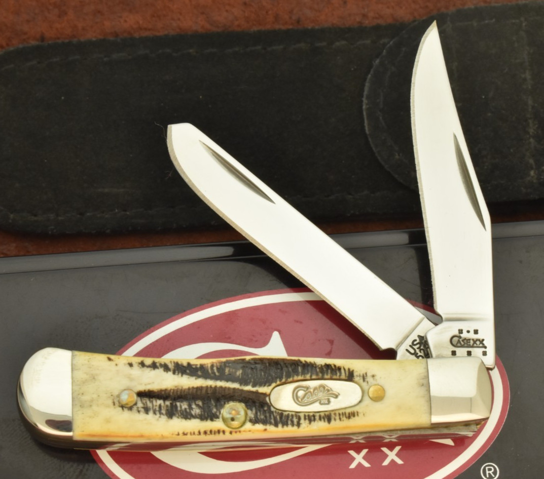 CASE XX USA 2004 BONESTAG BONE STAG TINY TRAPPER KNIFE 6.52154 SS NICE (31671)