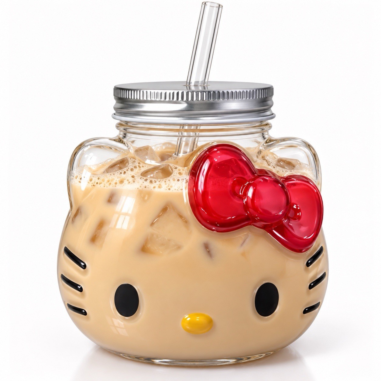 Hello Kitty Glass Sipper Sculpted Mug New