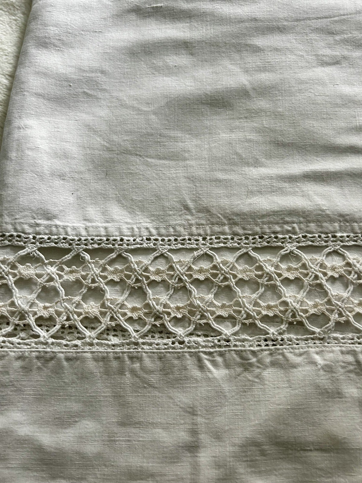Vintage French large Heavy Cotton Linen Bedsheet 90x108” approx