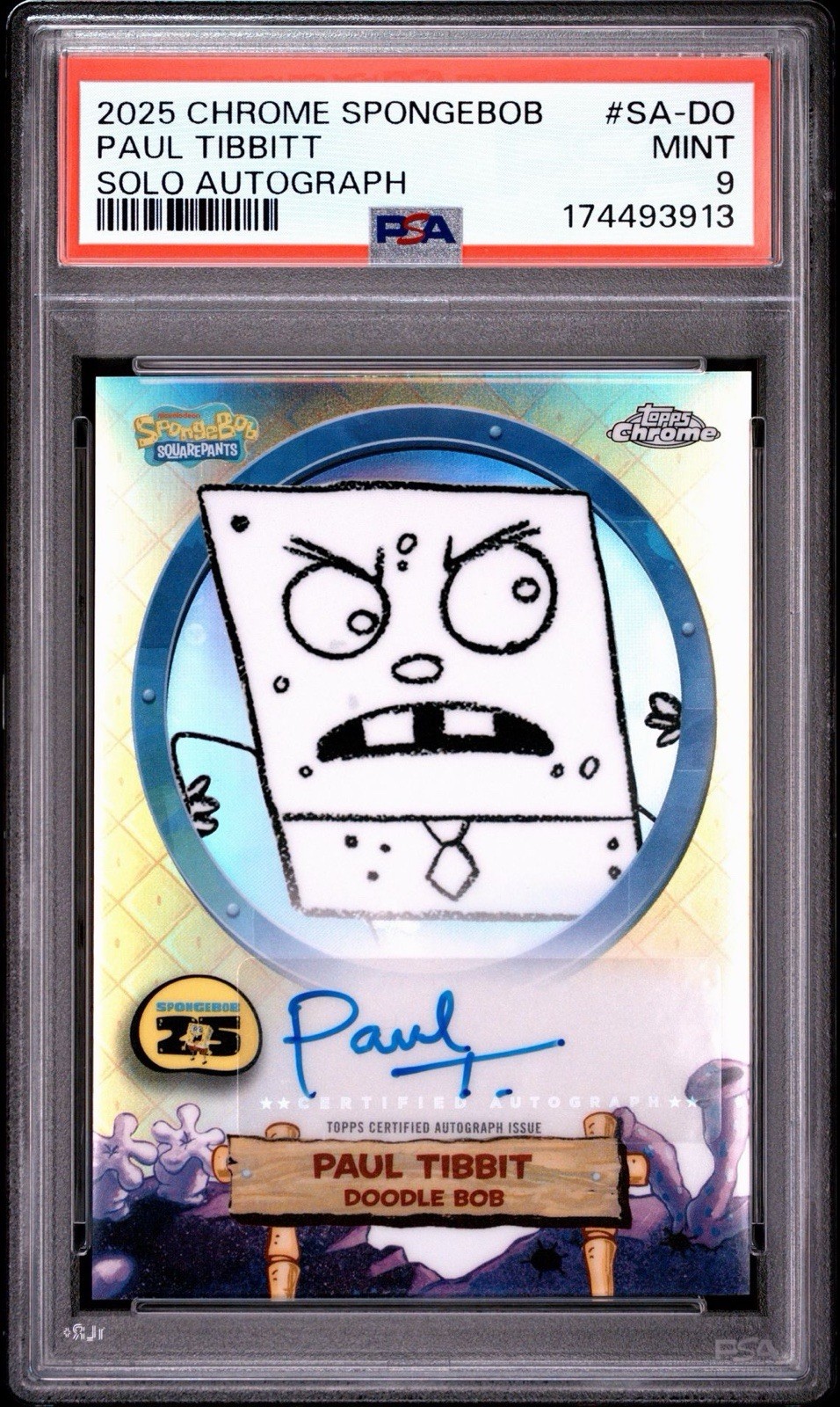 2025 Topps Chrome SpongeBob Doodle Bob Paul Tibbitt Auto Sapphire #SA-DO PSA 9