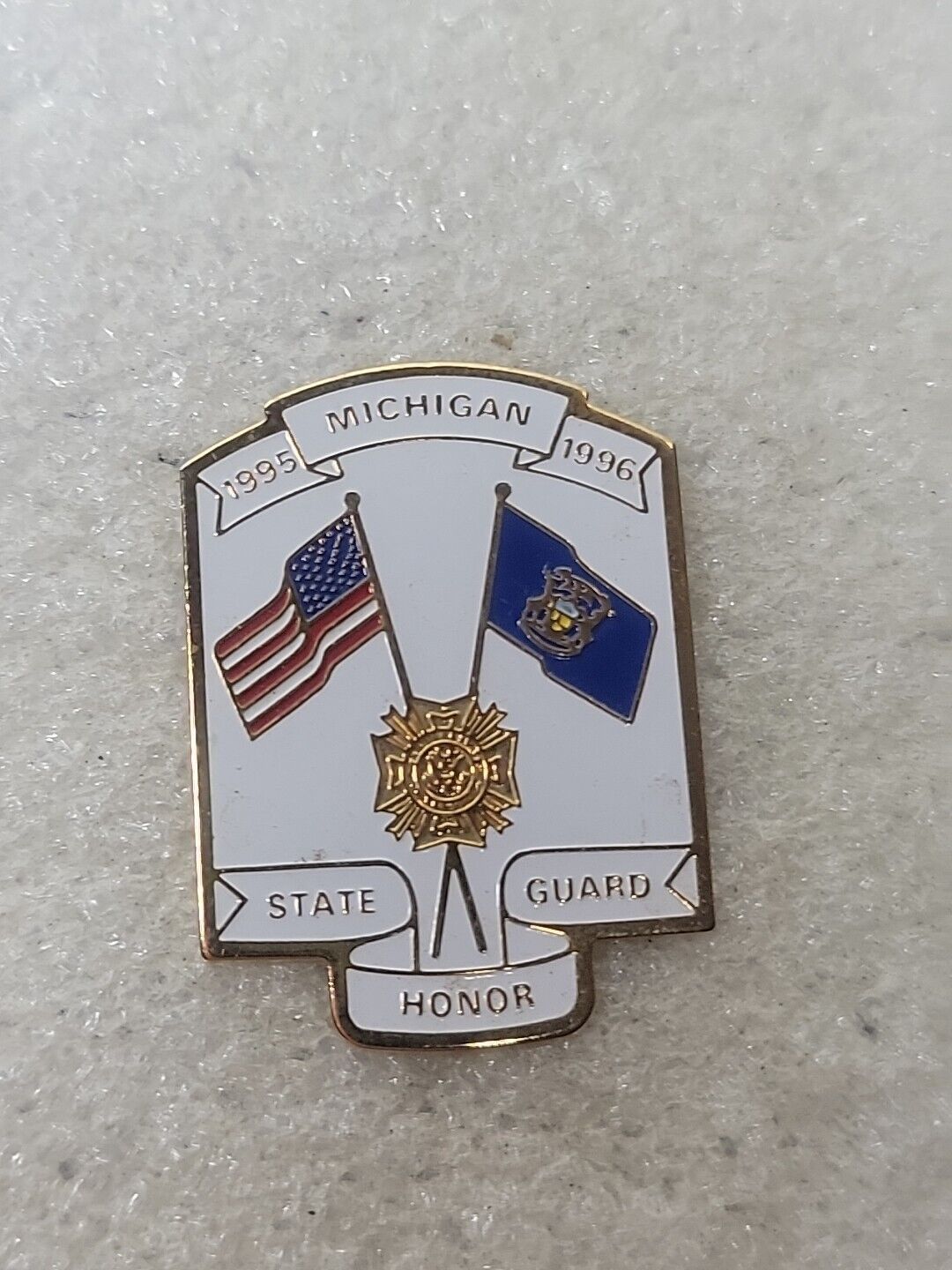 VFW 1995-96 Michigan State Honor Guard USA Flag and Michigan State Flag Pin