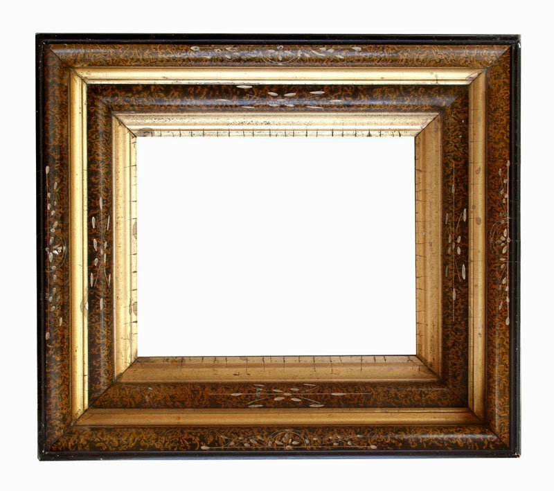 Victorian Paint Decorated Faux Burl Shadow Box Frame, W/ 2 Gold Fillets C. 1870