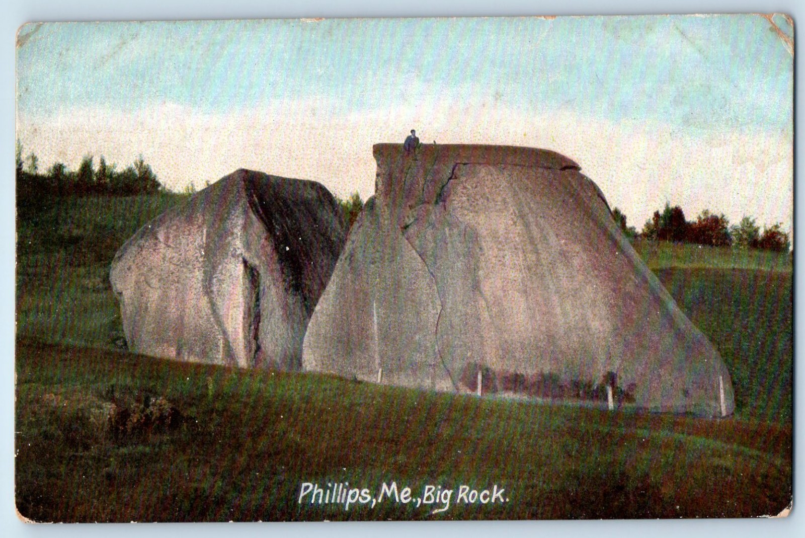 c1910 Phillips Maine ME Vintage Postcard Big Rock Exterior Field View Posted