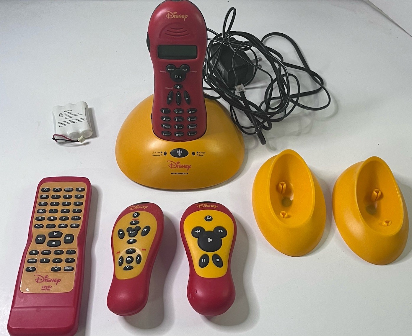 Lot of 6 Pieces of Mickey Mouse Remote DVD Feet and Cordless Phone Untested