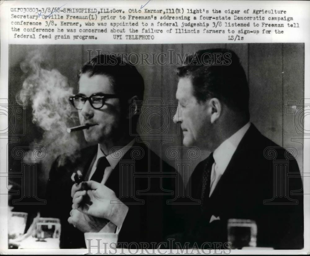 1968 Press Photo Governor Otto Kerner, Orville Freeman at Democrat Campaign Meet