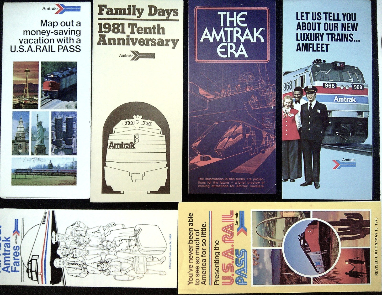 Amtrak --6 Promotional Brochures 1974-1985