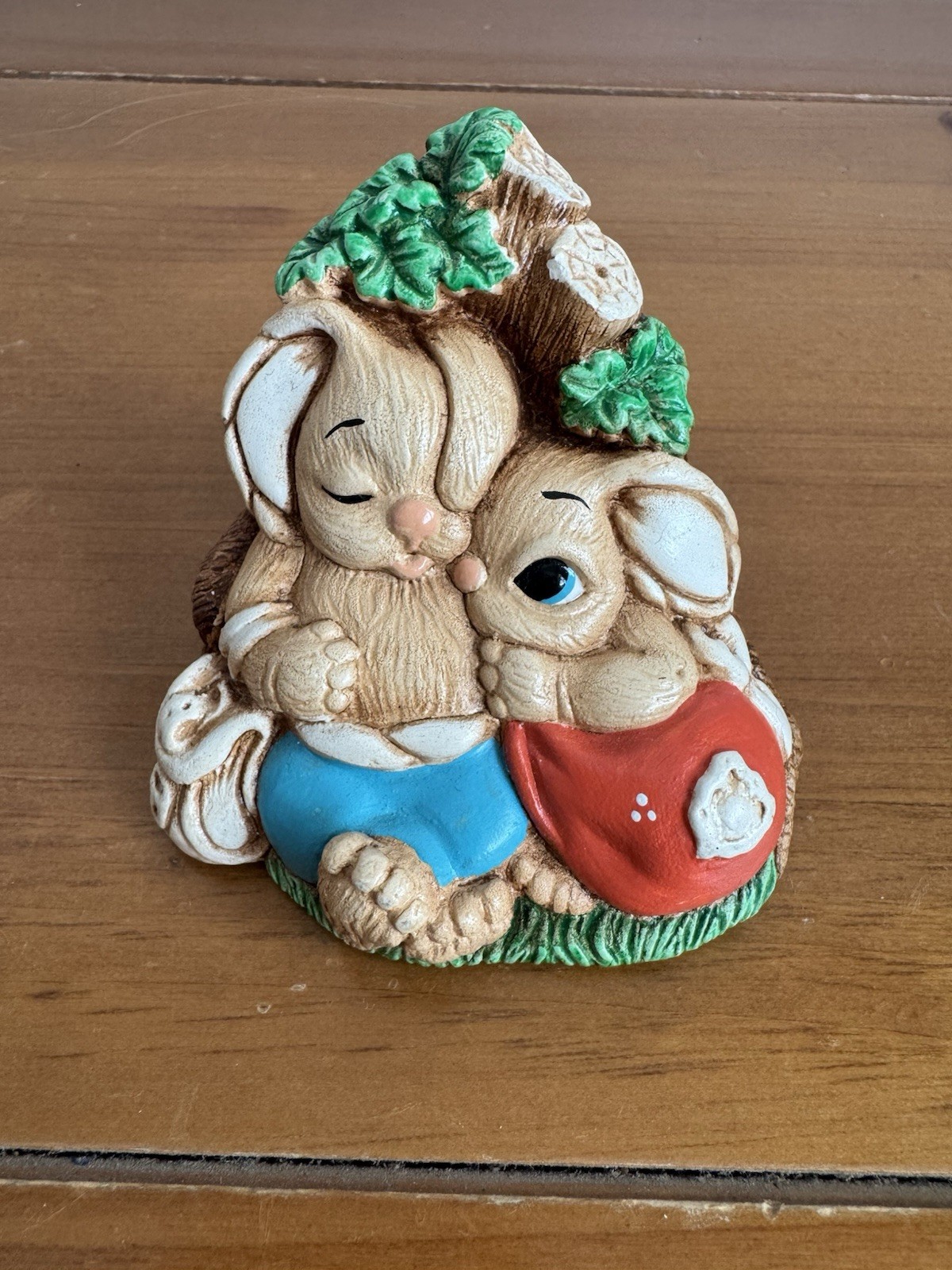 Vintage Hand Painted Stoneware Woodlander “babes” Bunny Rabbits Figurine Easter