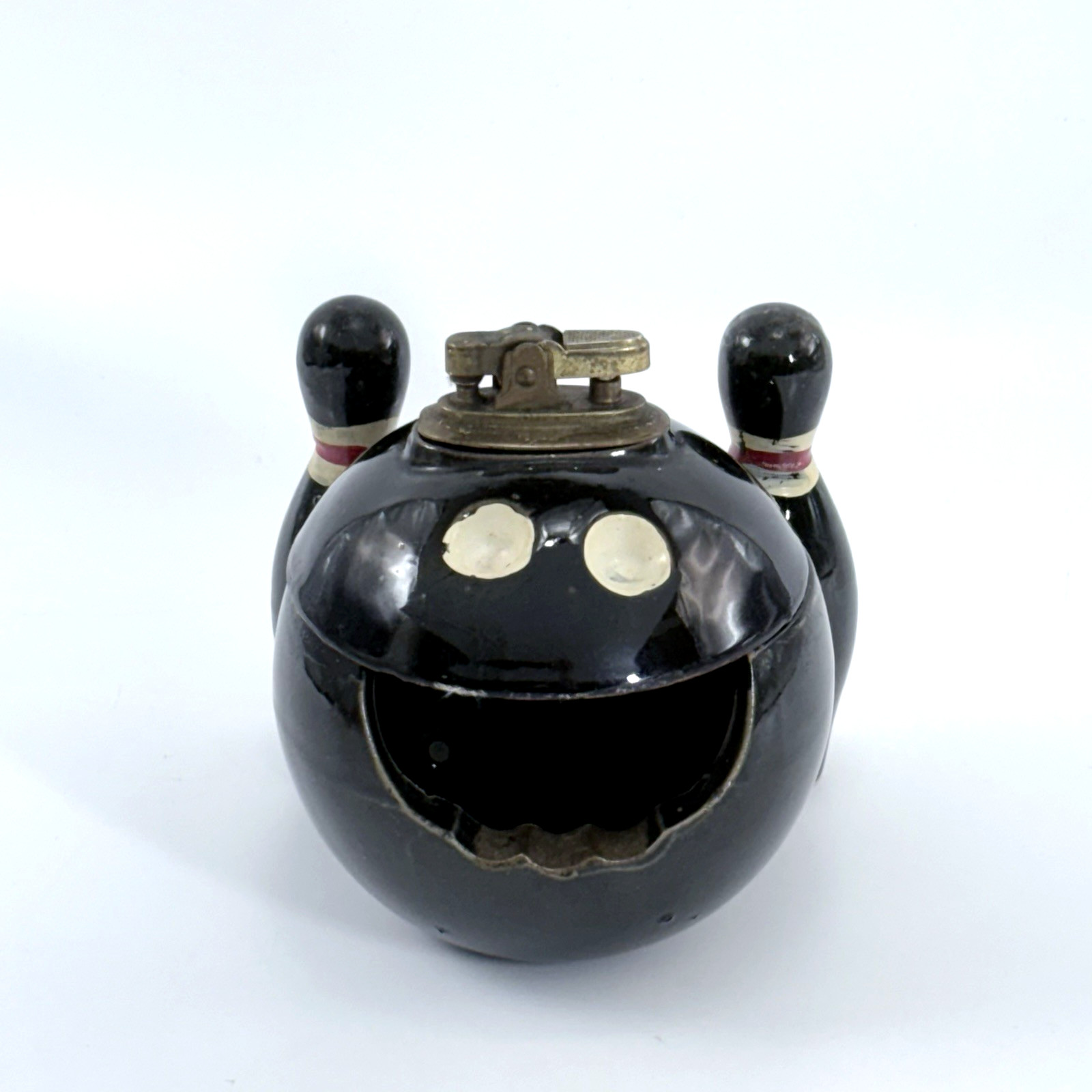 Vintage Lipper Mann Bowling Ball Pins Table Lighter Ashtray Set 5