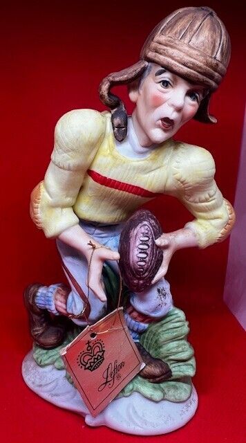 Vintage Lefton Football Player Hand Painted Porcelain Figurine w/ Tag