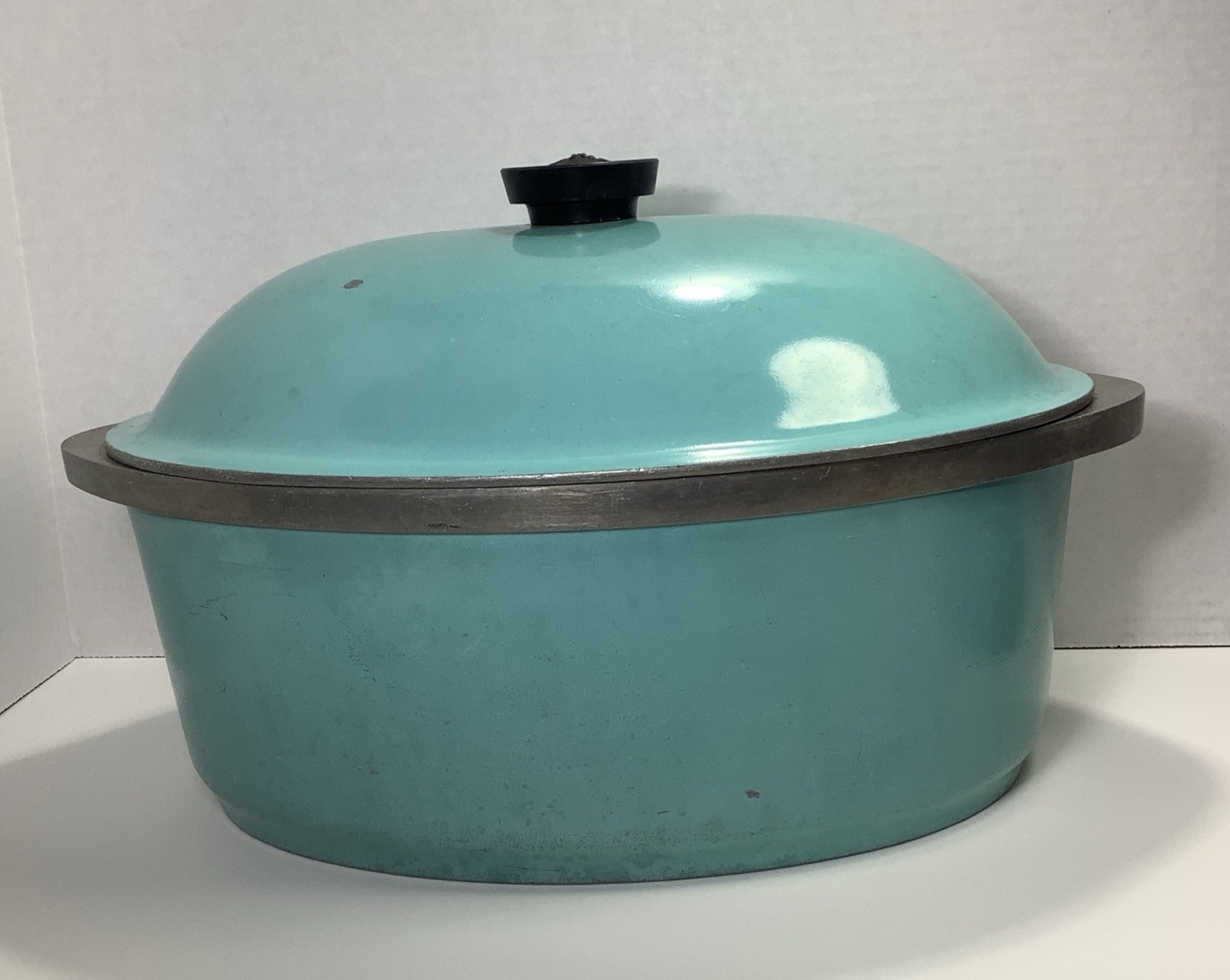 CLUB Oval Roaster Blue Turquoise Aqua Teal Aluminum Dutch Oven Pot Vintage 6 Qt