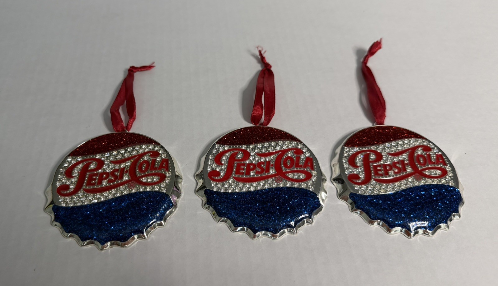 Pepsi-Cola Retro Metal Bottle Cap Christmas Hanging Ornaments Set of 3 - 2015