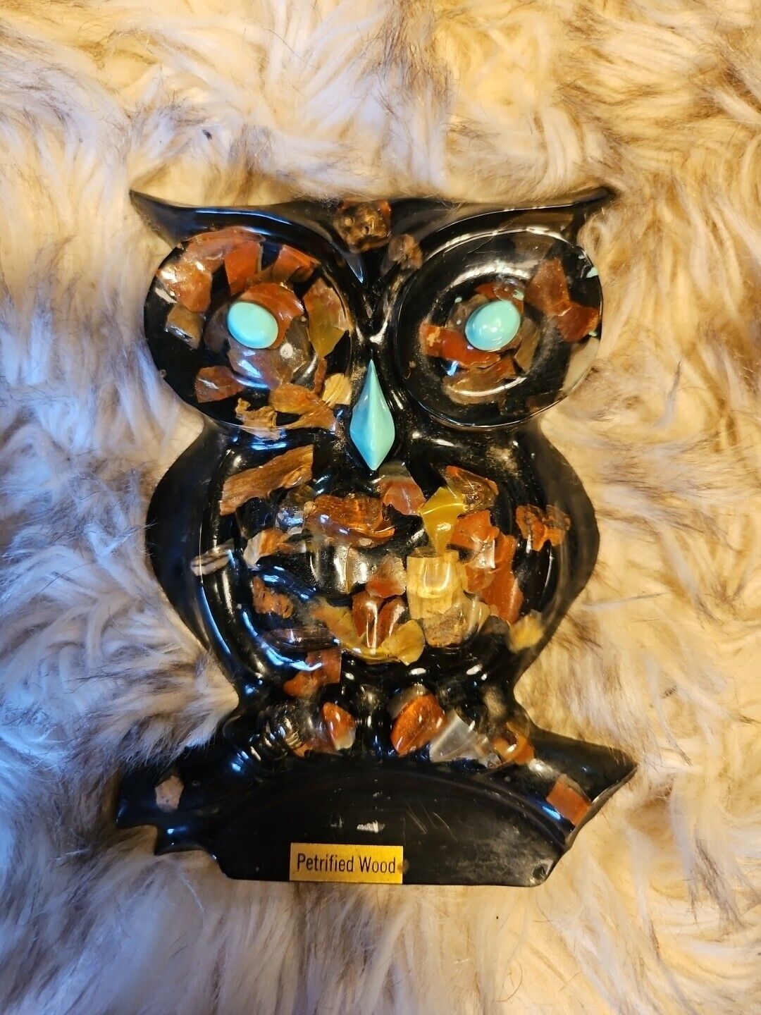 VTG 70\'s MCM Acrylic Wall Hanger Owl Wall Hanger - Filled With Petrified Wood