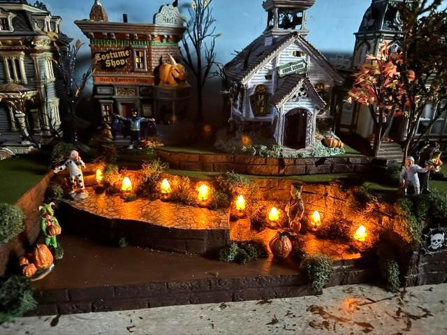 LIGHTED Halloween Village Display Base 48x16 for Dept 56 Lemax Haunted Graveyard