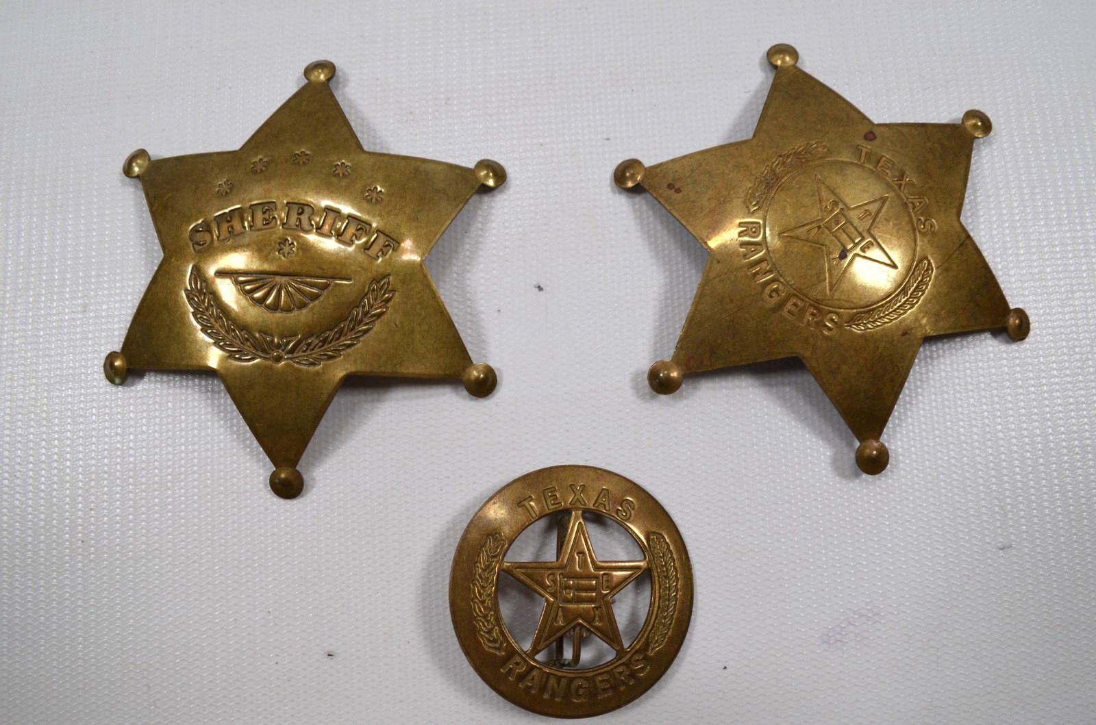 Vintage Fox Stamp Co Brass Replica Sheriff Texas Ranger Star Badges Lot of 3 Vintage Fox Stamp Co Brass Replica Sheriff Texas Ranger Star Badges Lot of 3