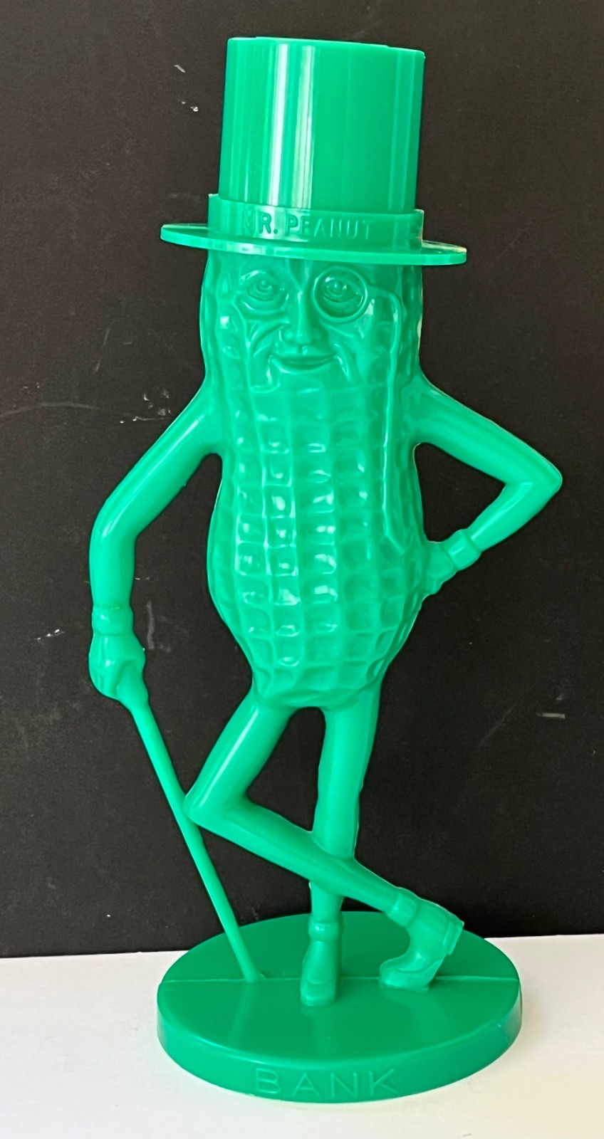 Vintage Green Planters Mr. Peanut Plastic Coin Bank Advertising 1950s  8.5 in