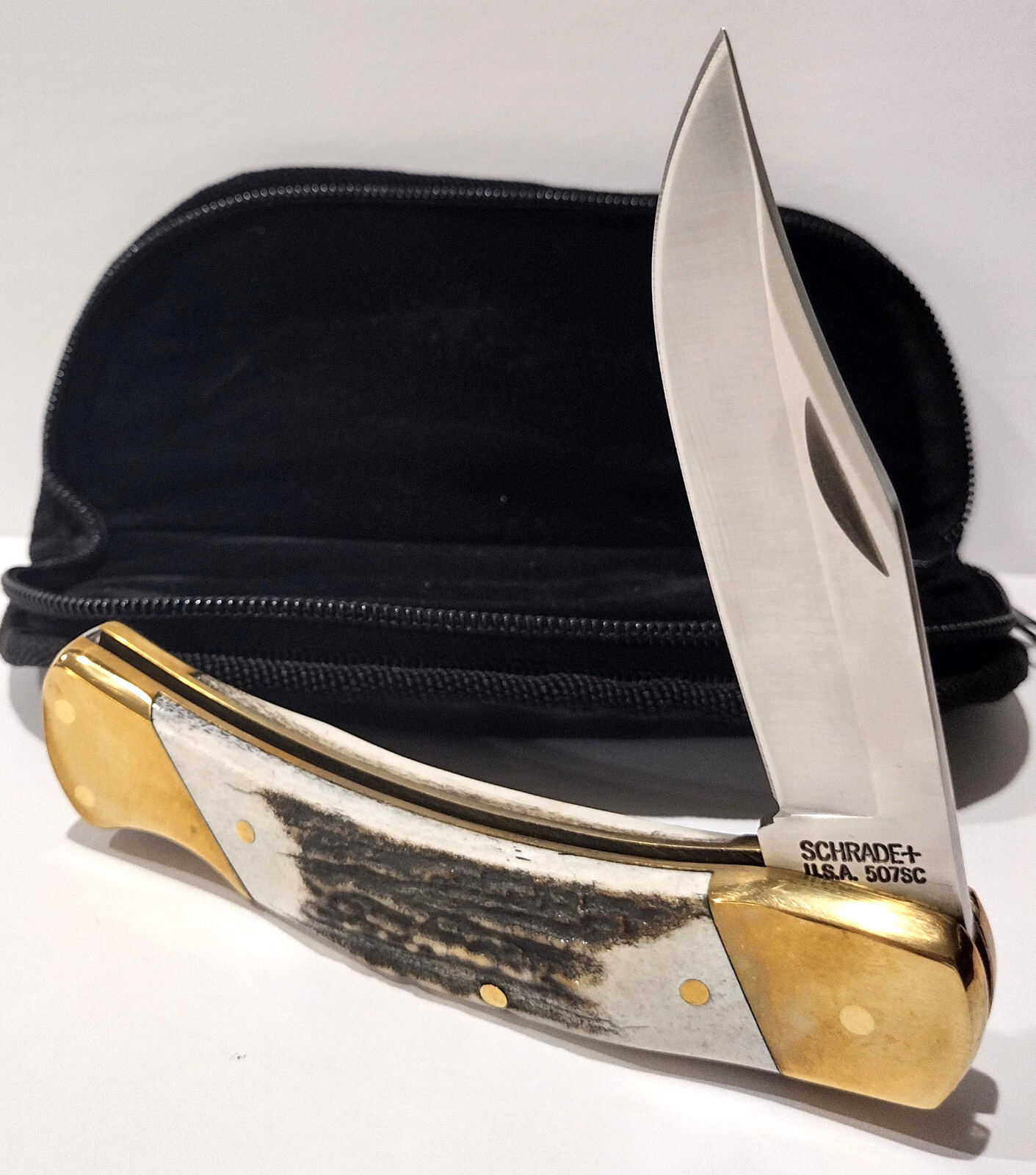 Schrade LB8 Factory 2nd Stag Bone Lockback Folding Pocket Knife USA Made + Case Schrade LB8 Factory 2nd Stag Bone Lockback Folding Pocket Knife USA Made + Case