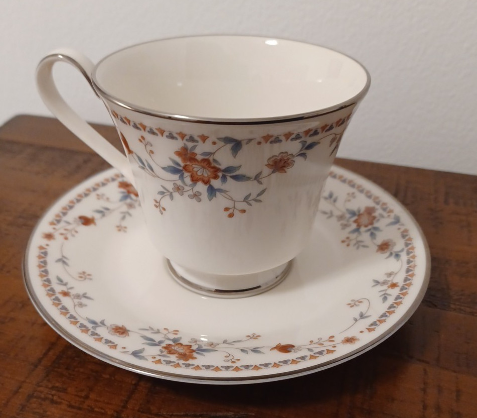 Vintage Noritaki Adagio 7237 Ivory China Footed Teacup And Saucer Set Vintage Noritaki Adagio 7237 Ivory China Footed Teacup And Saucer Set