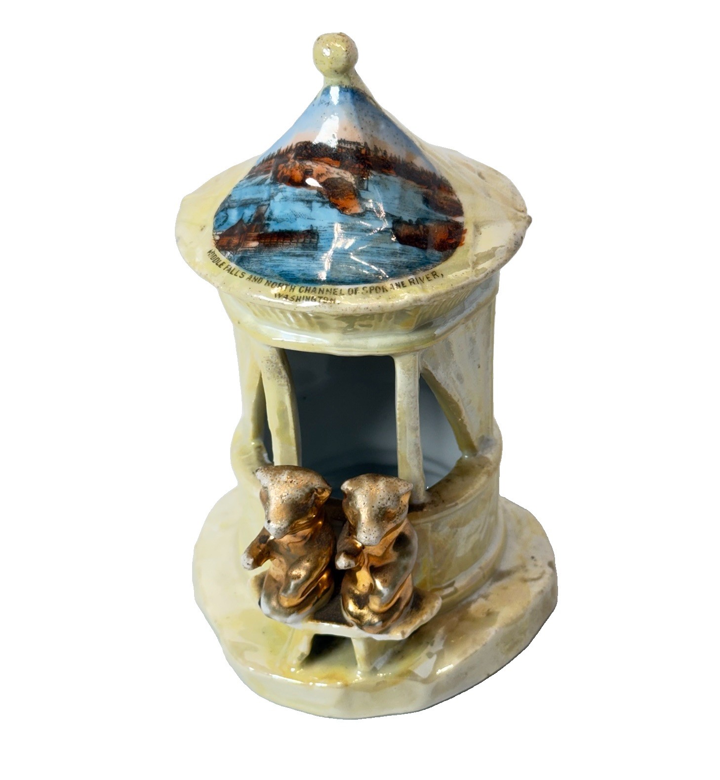 SPOKANE RIVER WA WASHINGTON Antique MIDDLE FALLS PIG Souvenir PAINTED TRINKET SPOKANE RIVER WA WASHINGTON Antique MIDDLE FALLS PIG Souvenir PAINTED TRINKET