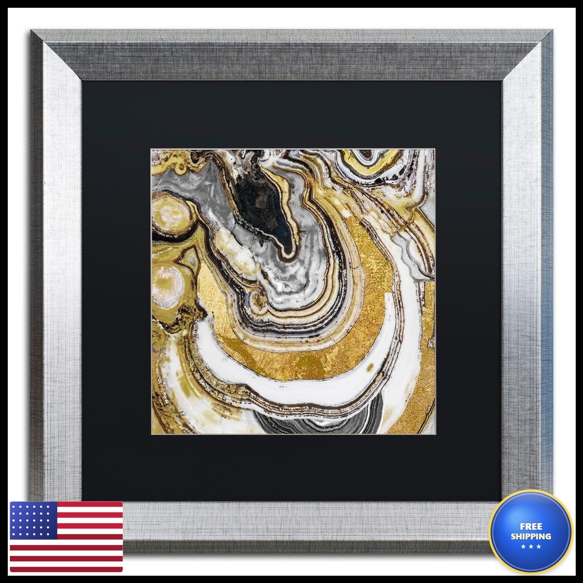 Trademark Fine Art Stone Prose Black Matted Silver Frame 16x16