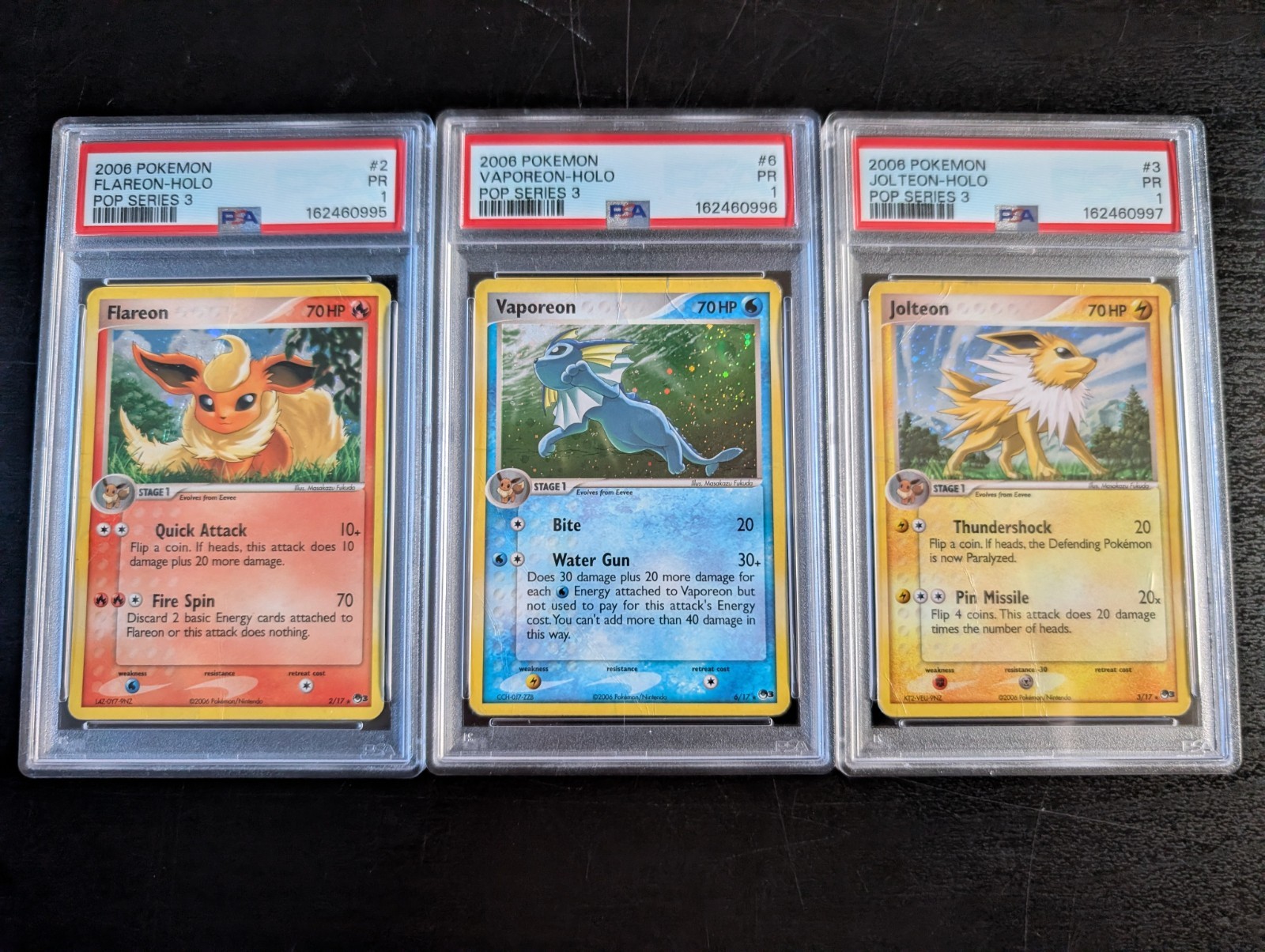 Sequential PSA 1 Pop Series 3 Eeveelutions (Flareon, Jolteon, Vaporeon)