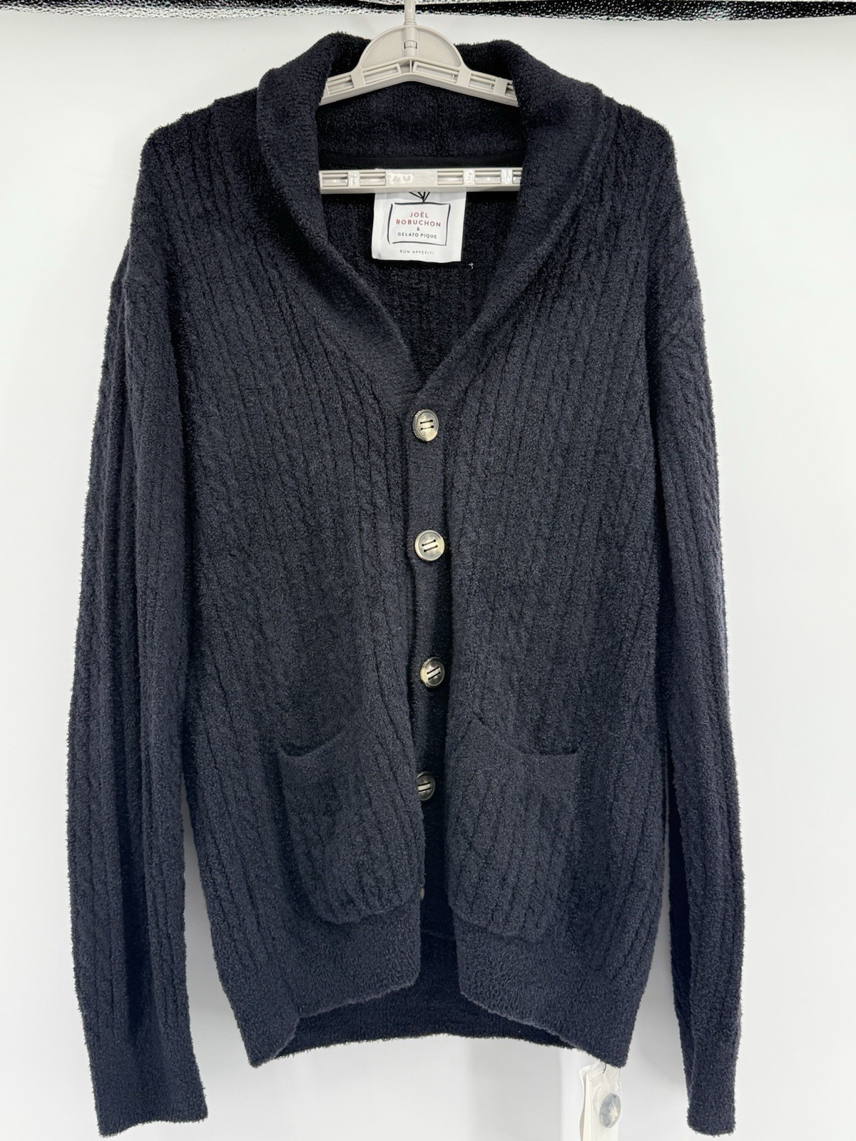 Gelato Pique Joel Robuchon Cardigan Black Nylon Cotton Silk Large New Gelato Pique Joel Robuchon Cardigan Black Nylon Cotton Silk Large New