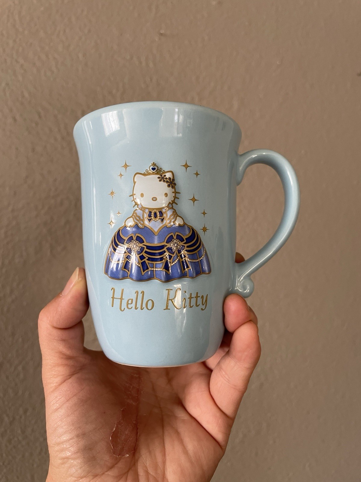 RARE！Vintage Sanrio 1993 Hello Kitty Tiara Colletion Dress 3D Blue Mug Cup