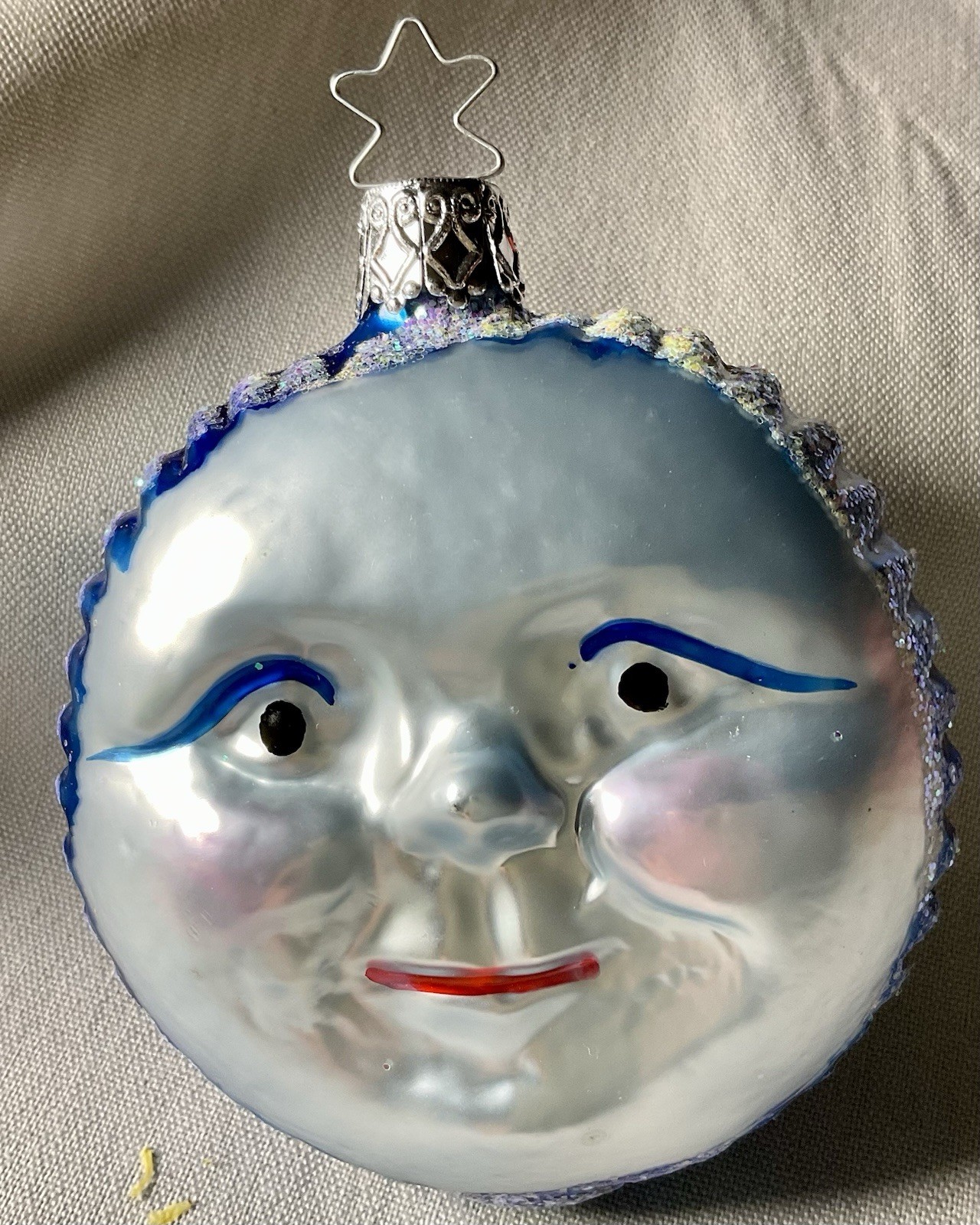 Inge Glas Heirloom Man In The Moon Double Sided Christmas Ornament - Germany Inge Glas Heirloom Man In The Moon Double Sided Christmas Ornament - Germany
