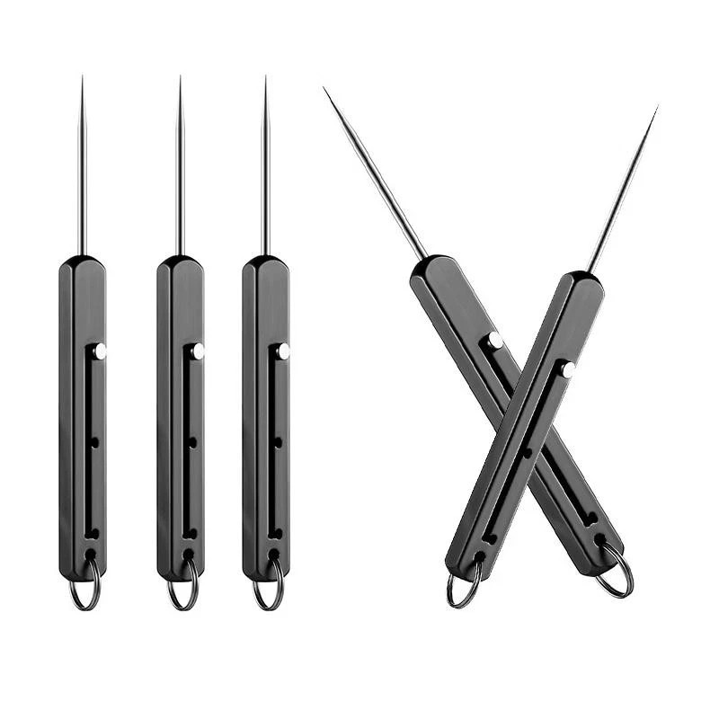 1 pcs Titanium Edc Retractable Toothpick with Spring Push Design