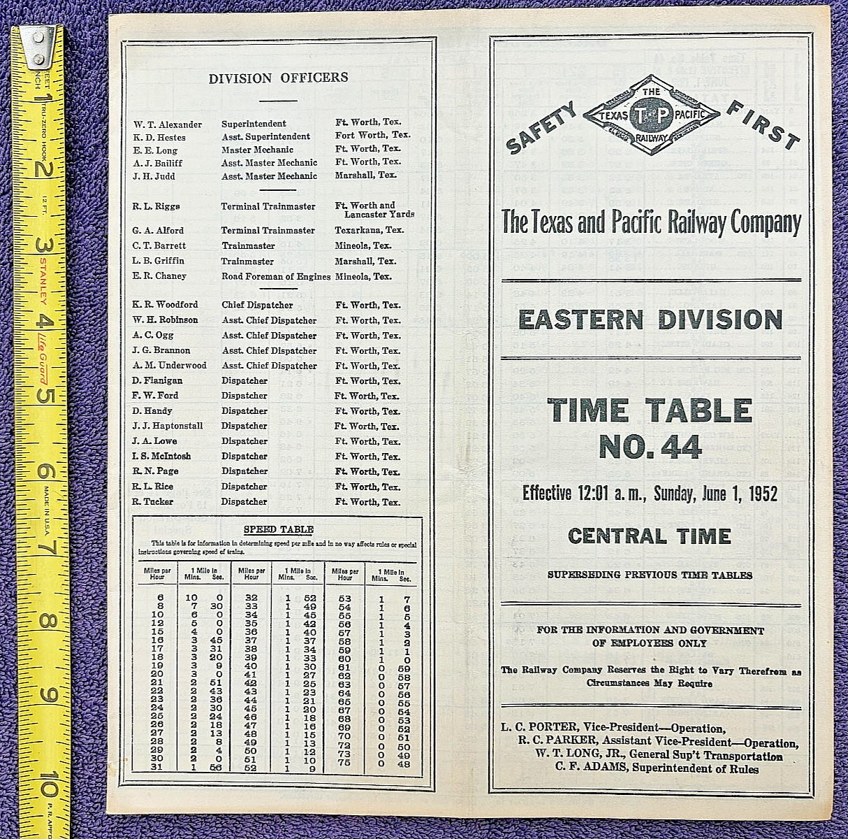 1952 Texas & Pacific Railway Eastern Div T&P Railroad Dennison Longview Ft Worth