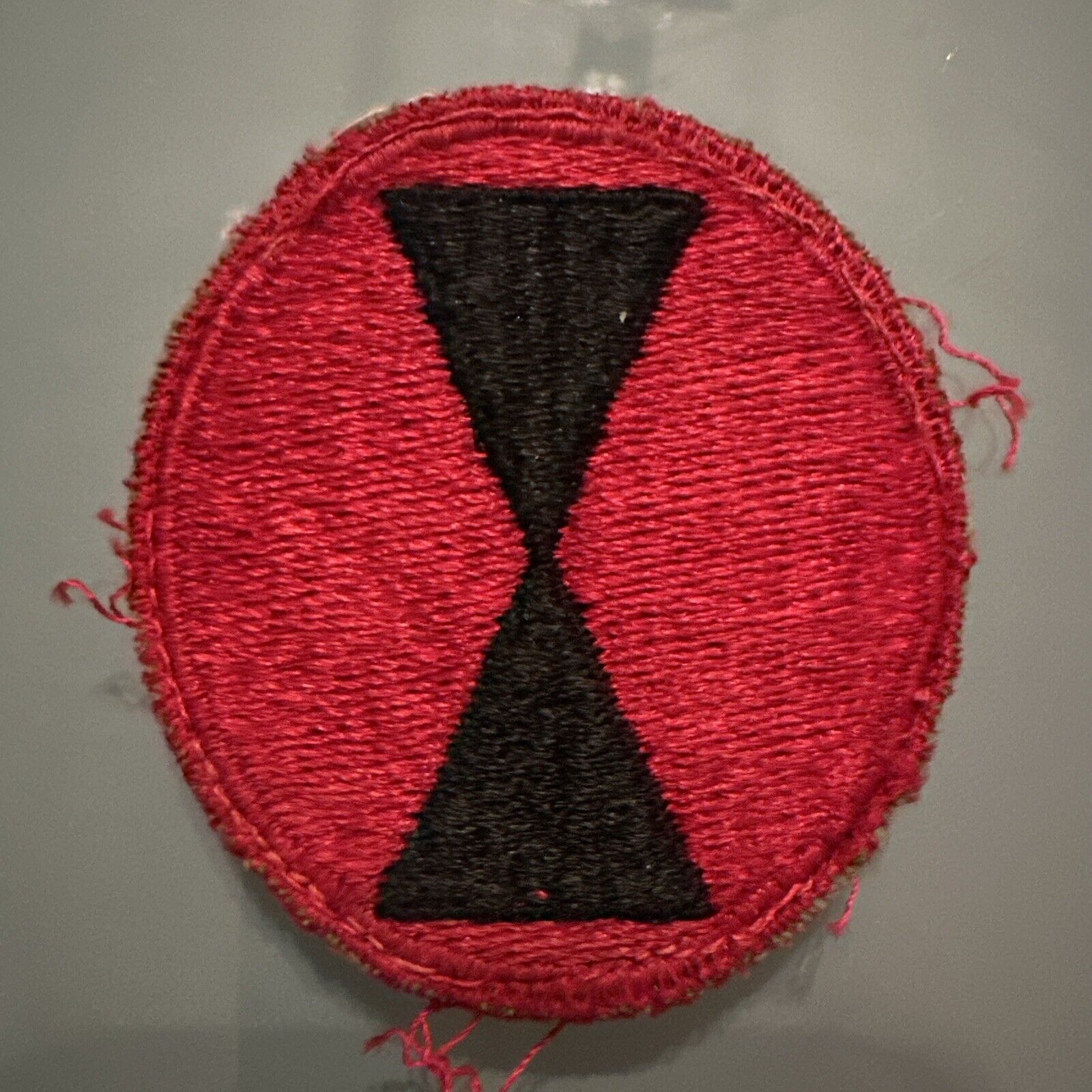 WW2 WWII Military 7 Infantry Division Red Border White Back Patch Badge