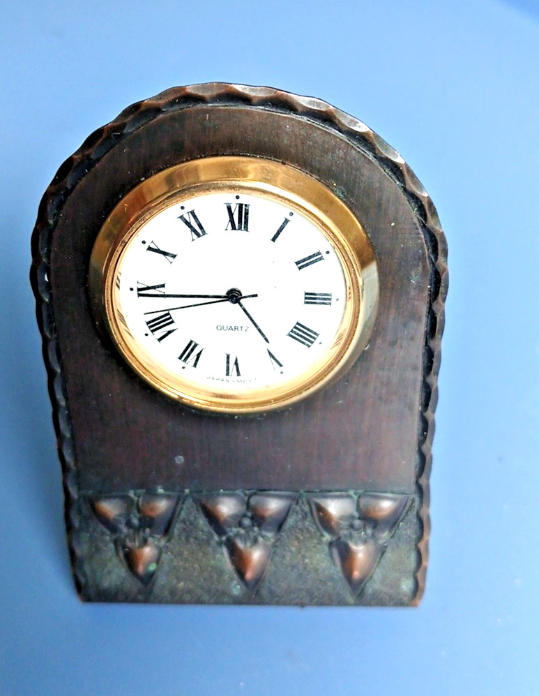 Mission Guild Roycroft Renaissance Miniature Copper Arts Crafts Desk Clock RR Mission Guild Roycroft Renaissance Miniature Copper Arts Crafts Desk Clock RR