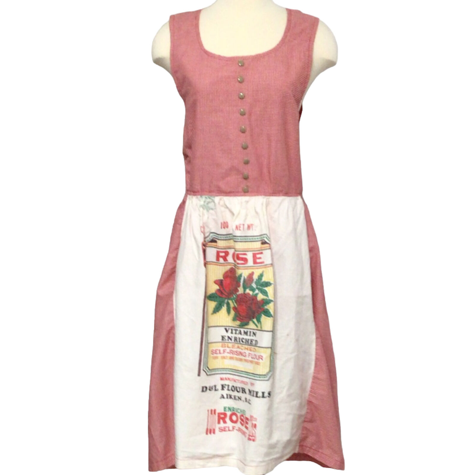 Vintage Handmade D & L Flour Mills Rose Flour Sack Red Gingham Full Apron