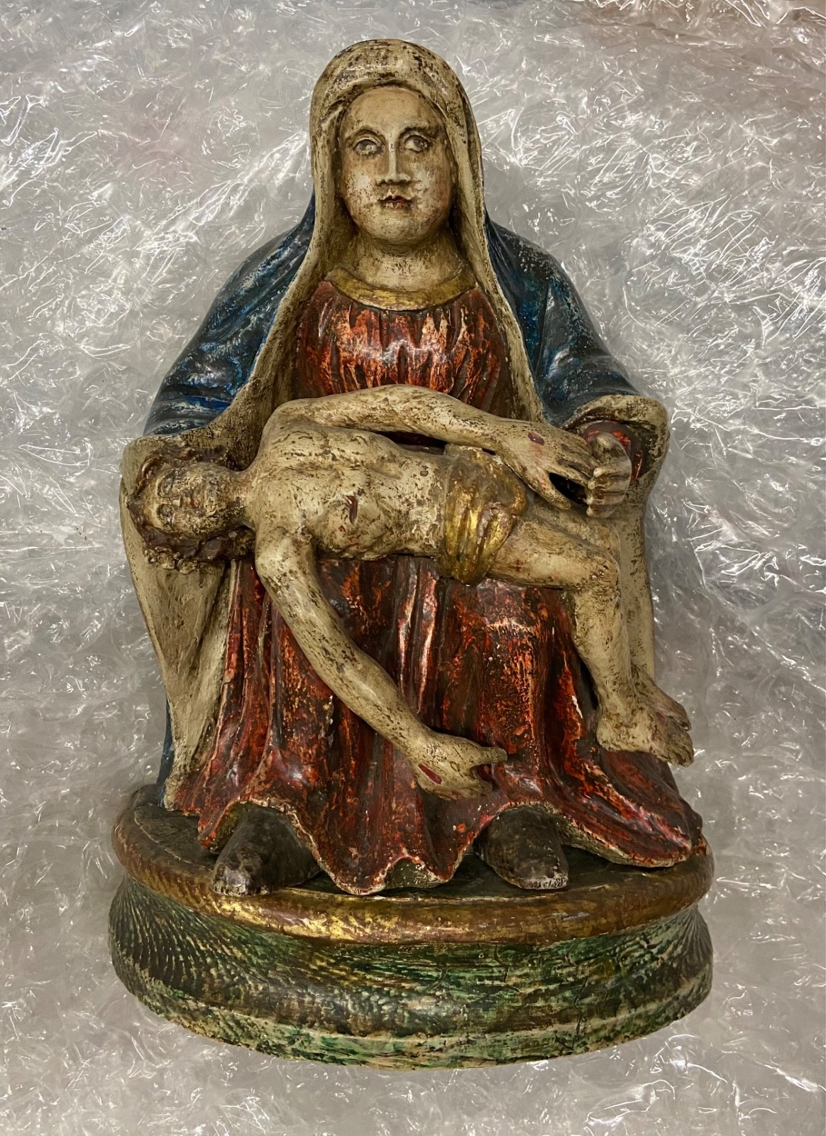 antique 16th century pieta stature polychrome painted on wood.