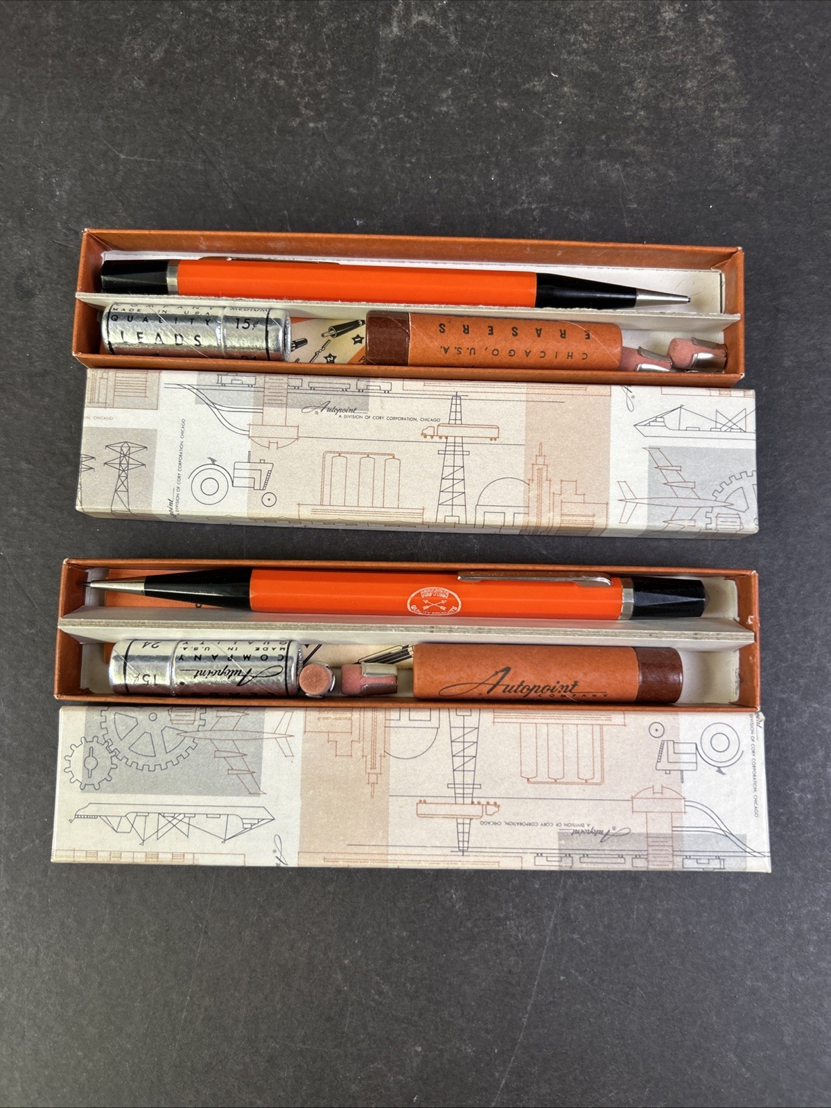Vintage Autopoint Lead Pencils, Black And Orange From Koven Quality Products  Vintage Autopoint Lead Pencils, Black And Orange From Koven Quality Products 