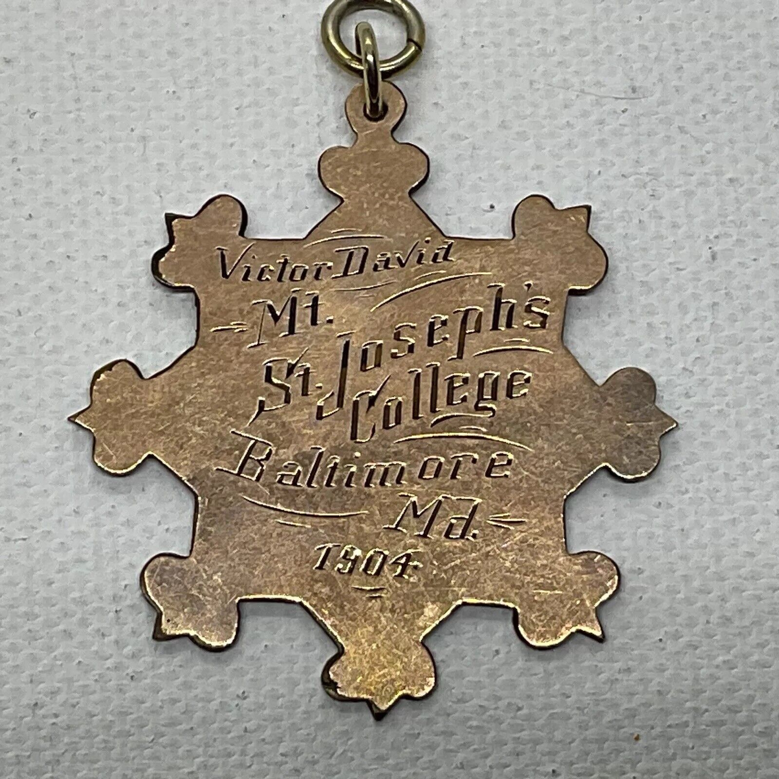 Mt St. Joseph's College Baltimore MD 1904 Victor David Grammar Medal Gold Filled
