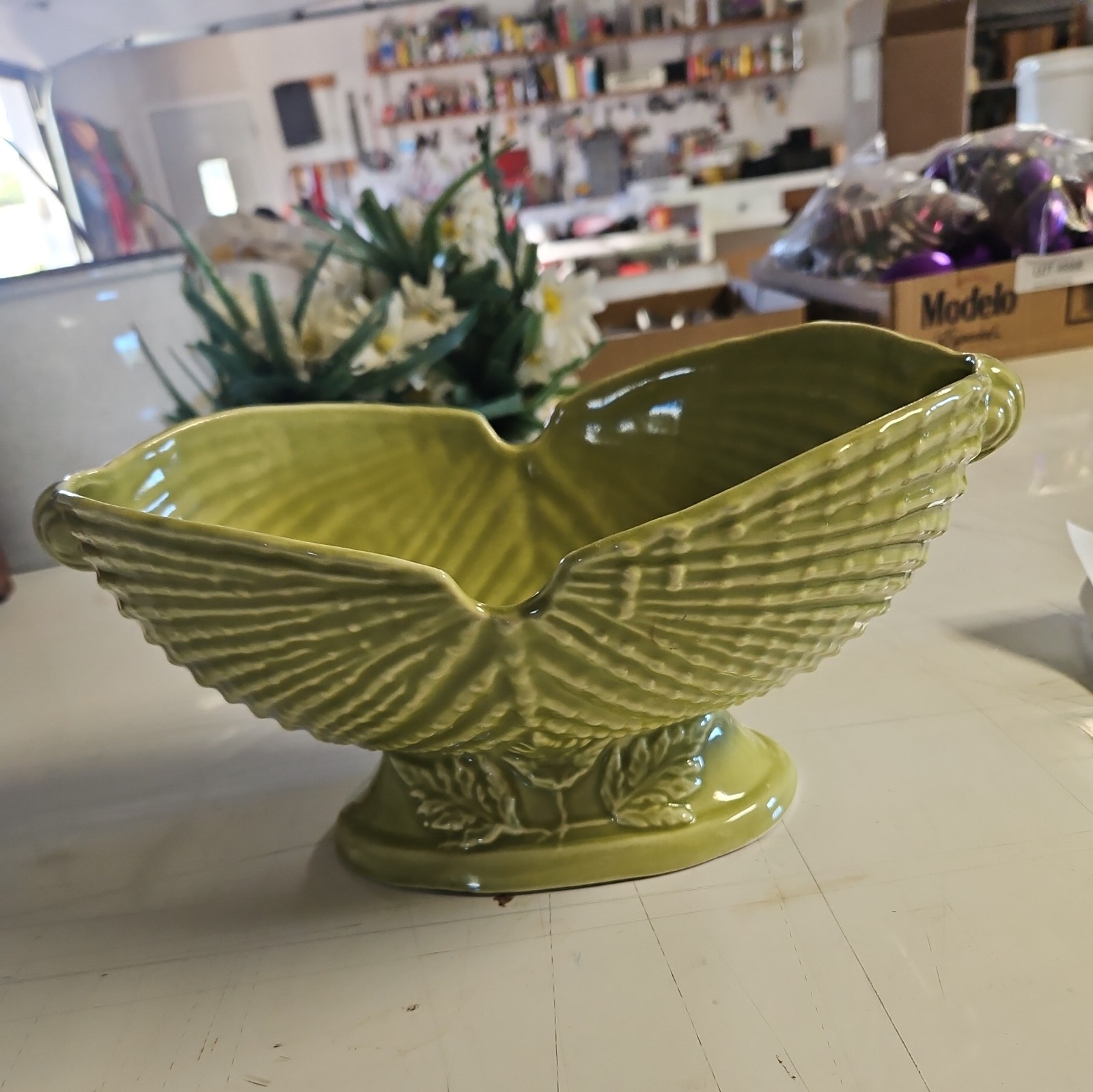 Vintage Camark Pottery Vase Planter mid century  Chartreuse Green 