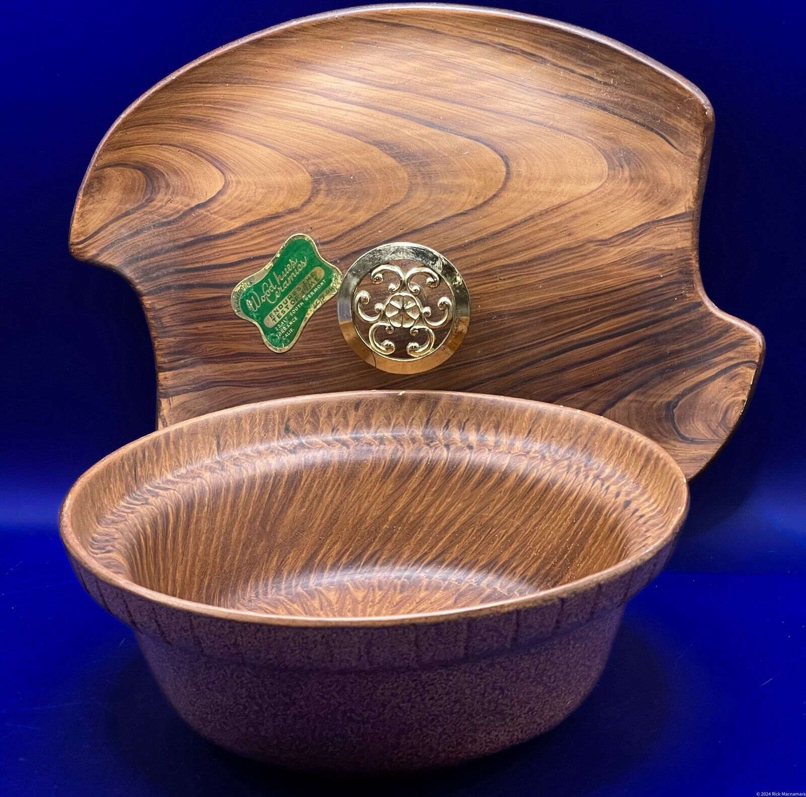 Vintage Wood Hues Ceramic Bowl Made In USA