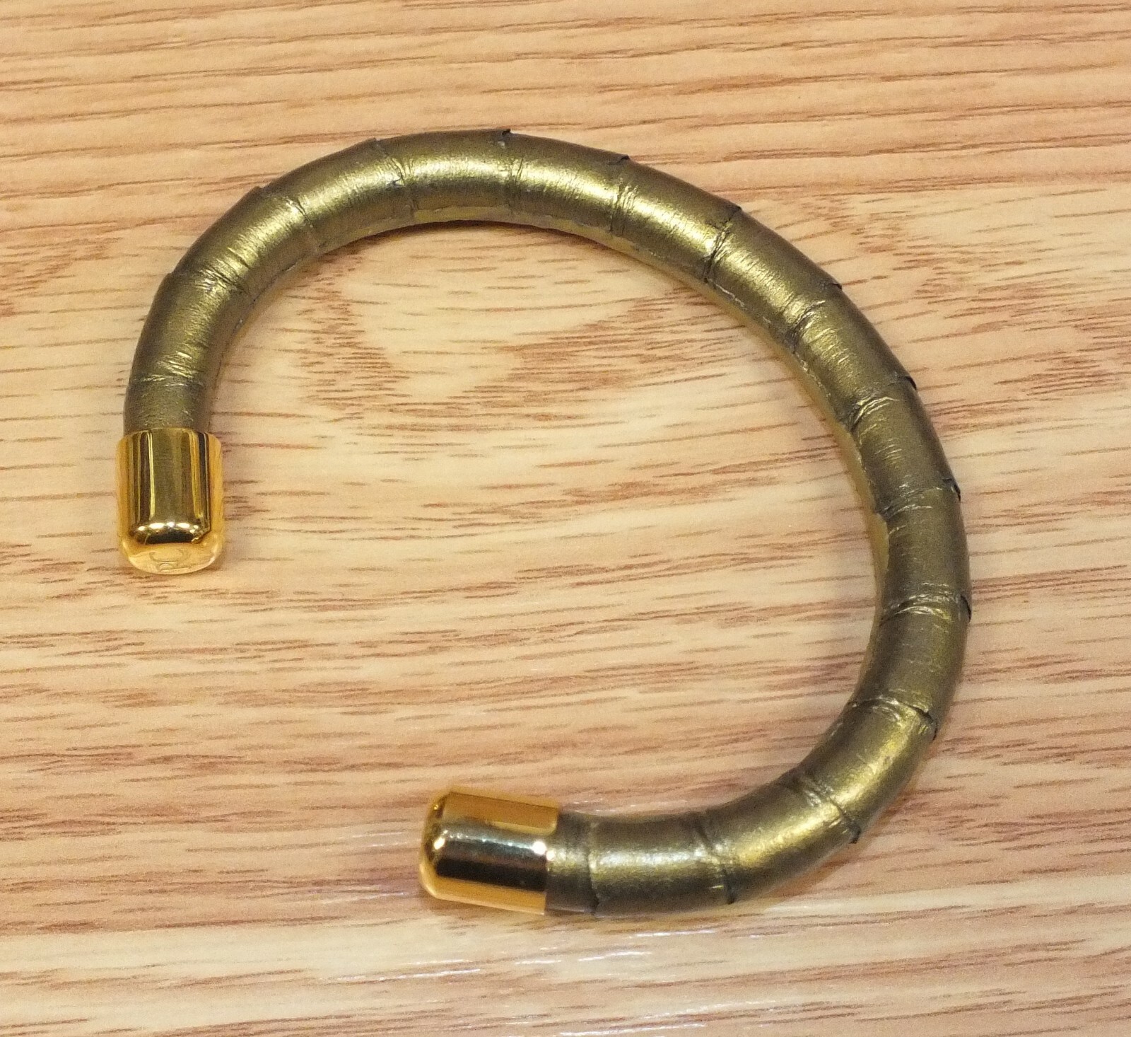 Rare Rustic Cuff RC Signed Collectible Gold Tone Leather Bracelet 