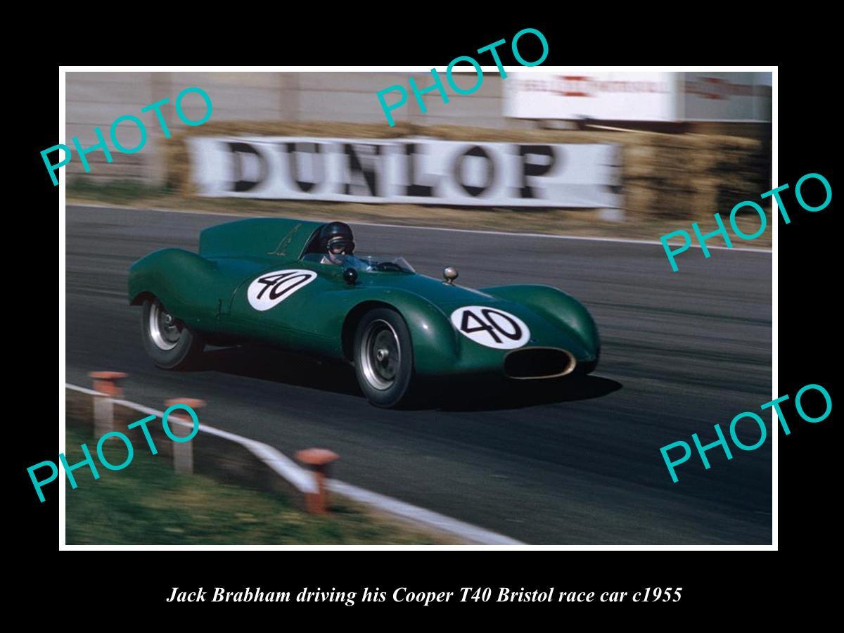 OLD HISTORIC PHOTO OF JACK BRABHAM DRIVING HIS COOPER T40 BRISTOL CAR c1955