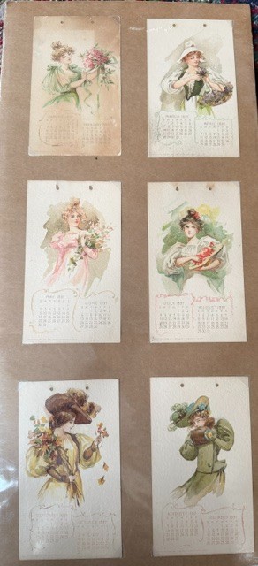 1897 Gray Lithograph Calendar Cards Set 6 Victorian Ladies Antique Prints