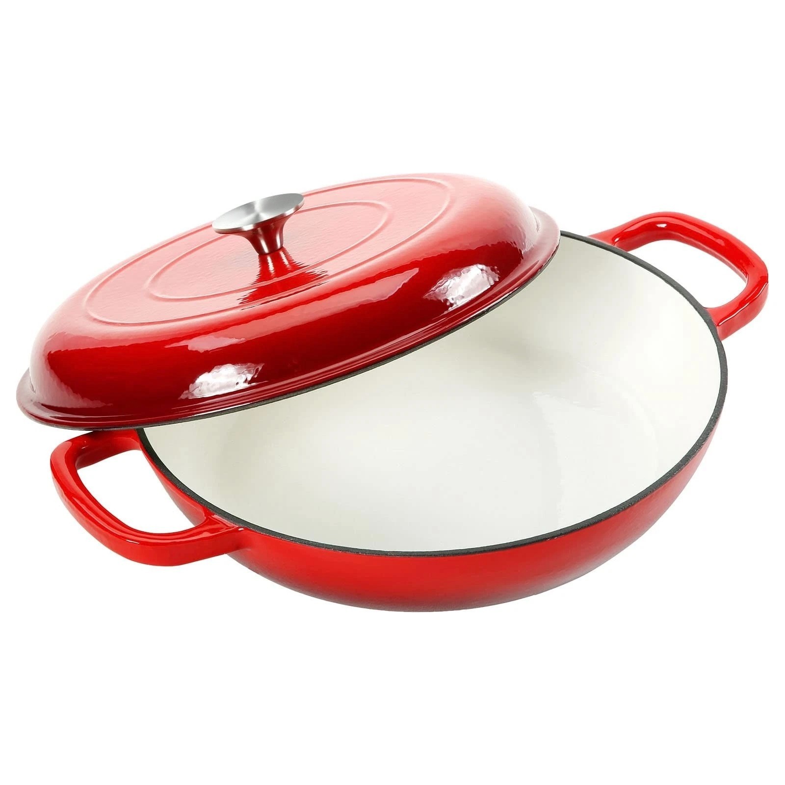 Red Enameled Cast Iron Casserole Dish with Lid – Double Handles – Oven Safe