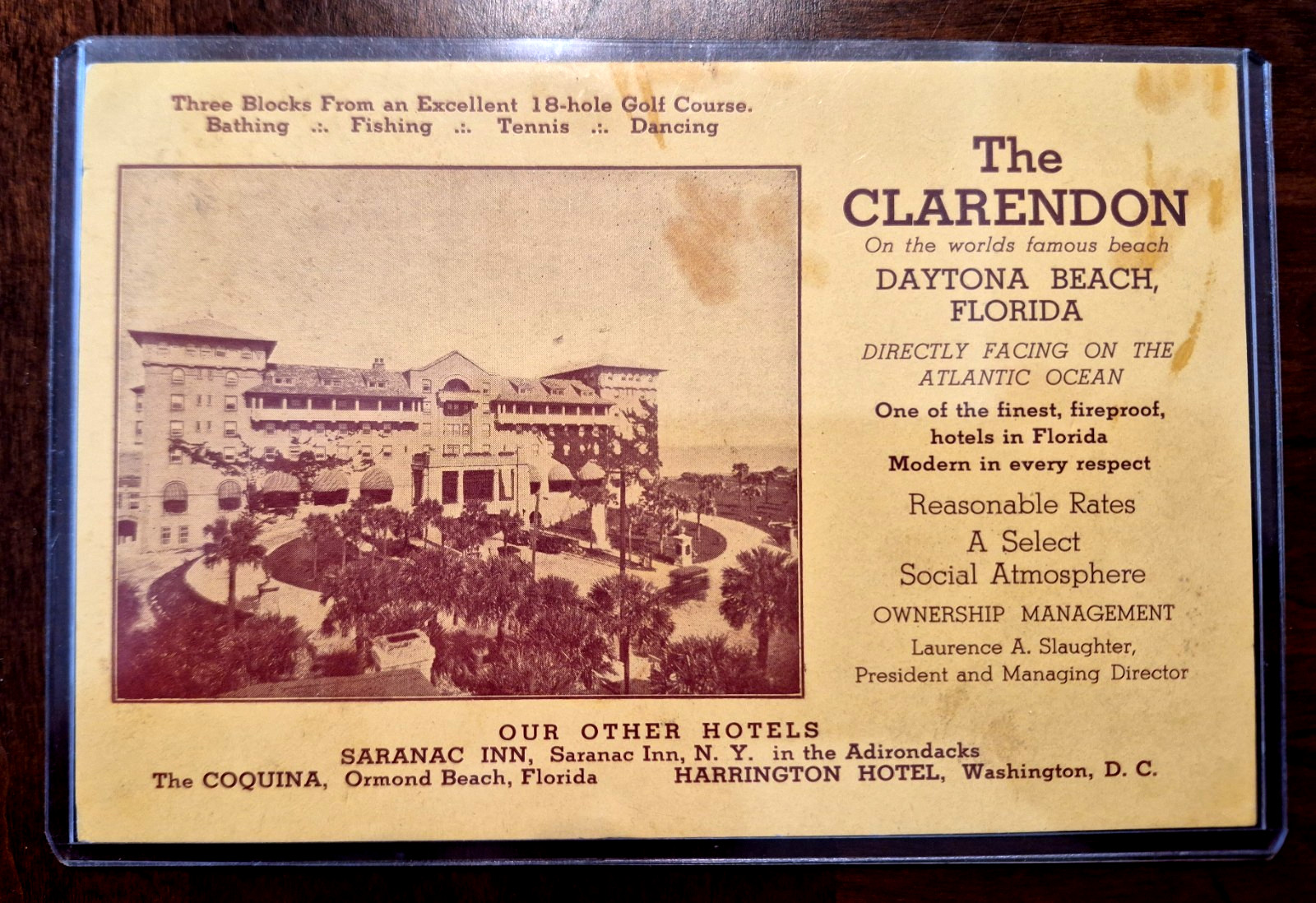 Vtg Florida HOTEL CLARENDON -Daytona –  BLOTTER –Circa 1910- 1915