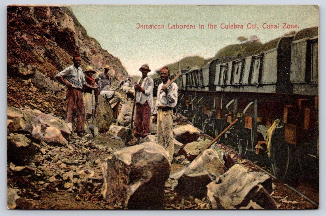 Antique Panama Postcard CULEBRA Cut Jamaican Laborers 1910