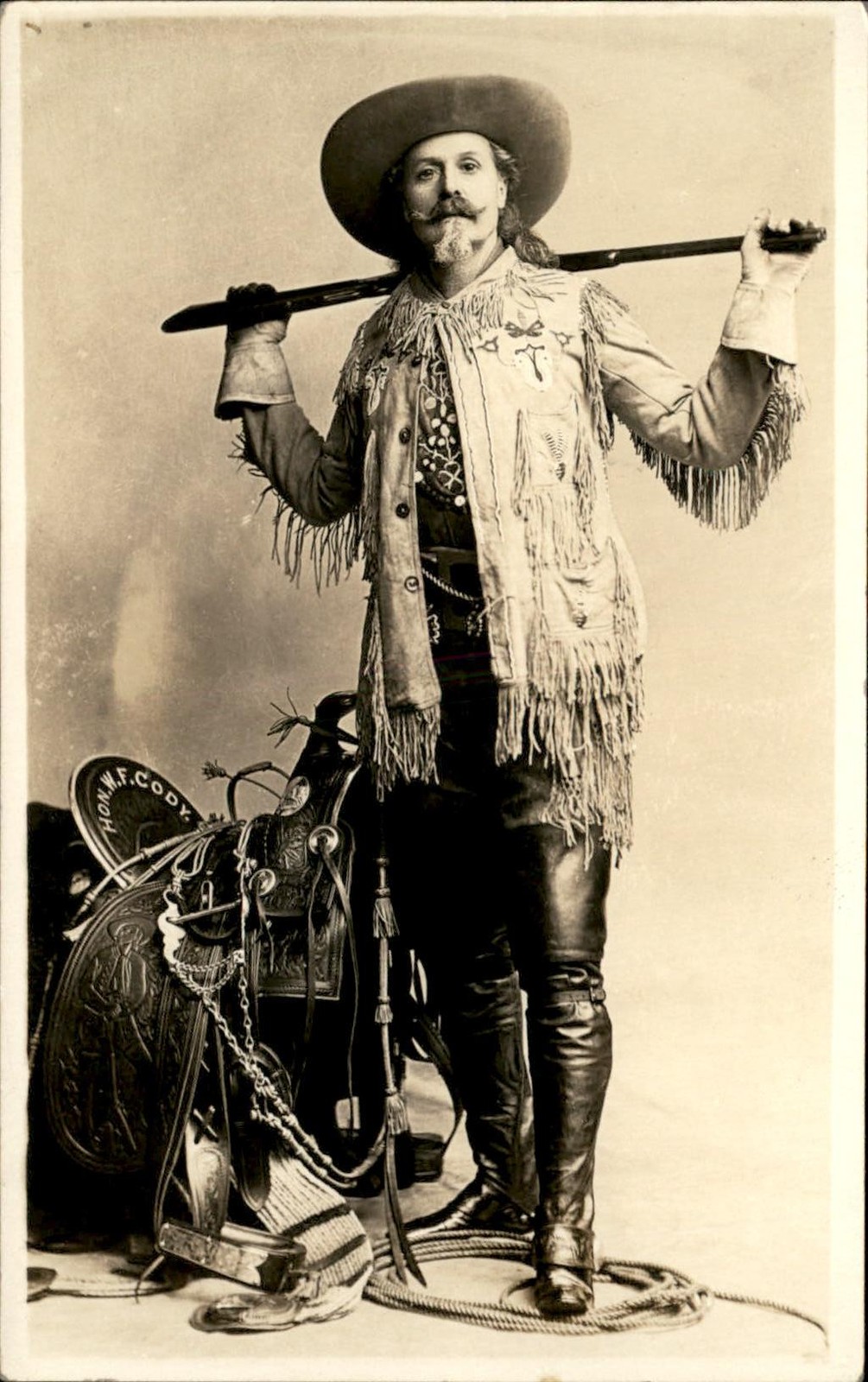 Buffalo Bill Cowboy Saddle Lasso c1930 Real Photo Vintage Postcard bhn