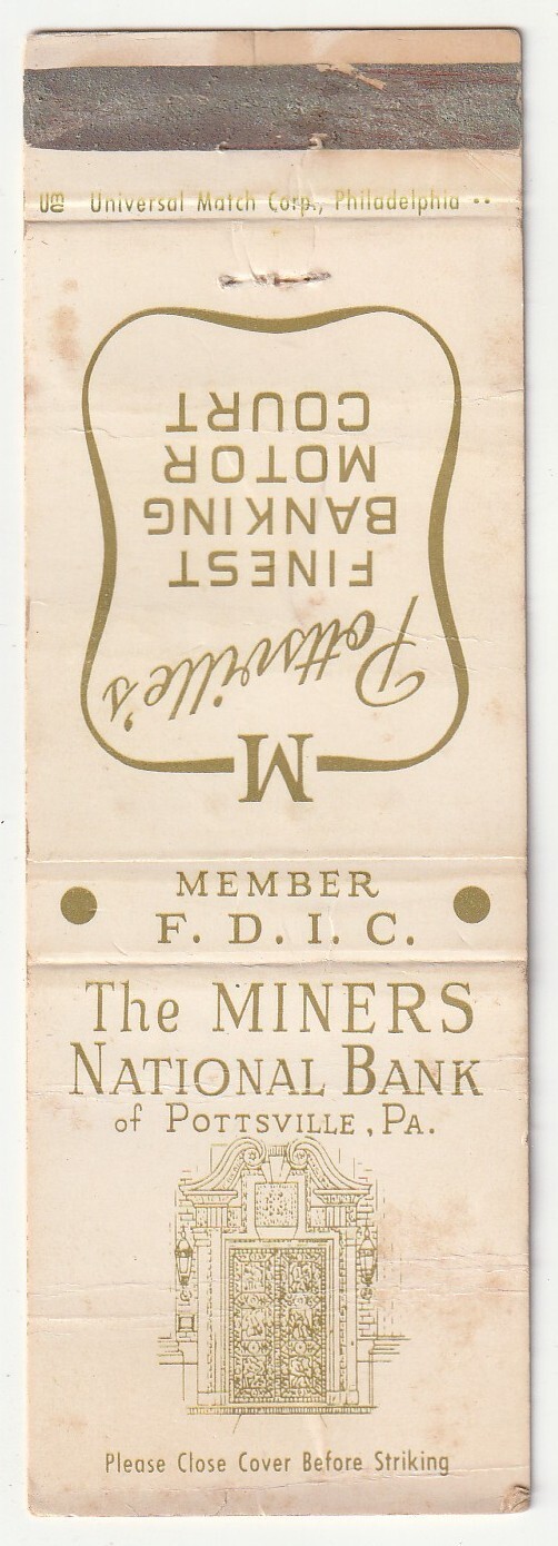 MATCHBOOK COVER - MINERS NATIONAL BANK - POTTSVILLE PENNSYLVANIA