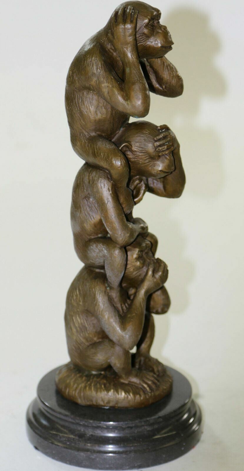 Vintage Solid Bronze Three Wise Monkeys See Hear Speak No Evil Monkey Set Figure